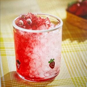 Anthropologie Clear Glass with Strawberry Design